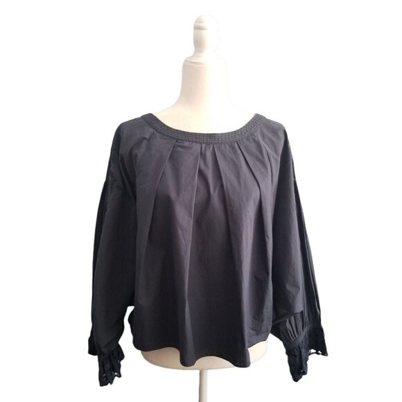 Free People Tops - Free People Long Sleeve Crop Top Blouse Lace Pleated Womens Sz Small Peasant New